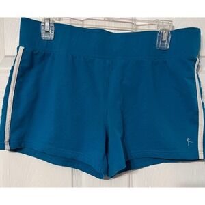Danskin Now Womens Blue Athletic Shorts Side Stripe Cotton Stretch Large 12/14